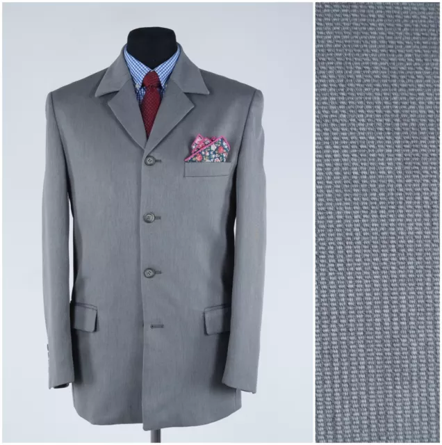 Mens Vintage Blazer 40R UK Size OSCAR Pin Check Grey Sport Coat Jacket