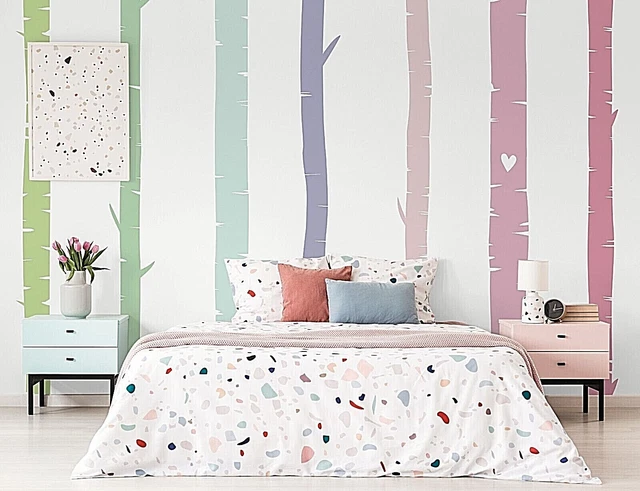 Colorful Birch Tree Wall Rainbow Wall Decals, Stickers, Wall Art Decoration 455