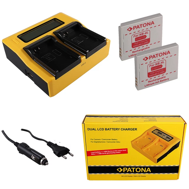 2x Batteria Patona + caricabatteria rapido DUAL LCD per Canon PowerShot SD300