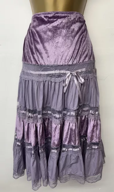 Vintage Gypsy Skirt Purple Violet Tiered Velvet Lace Floaty Midi Age 13 Years