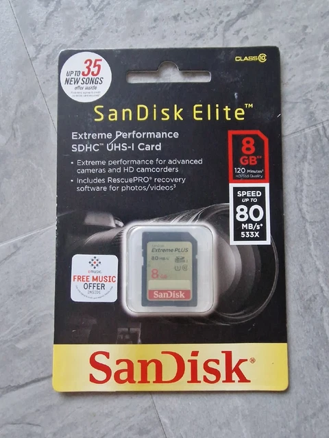 Scheda di memoria Sandisk 8 GB Ultra Extreme Plus SDHC classe 10 per fotocamera