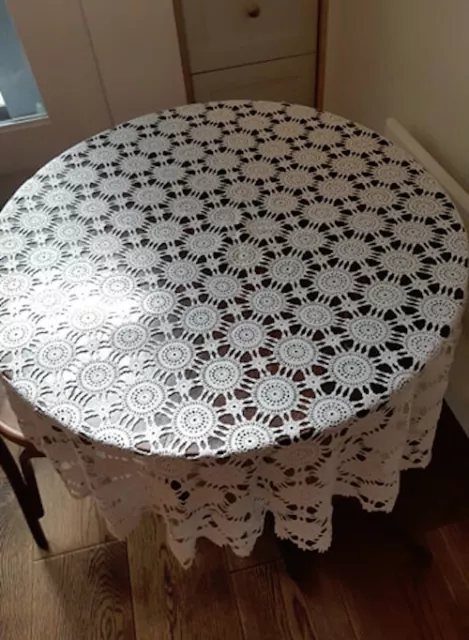 Lovely 130cm hand crocheted round tablecloth, unused from the 1950s