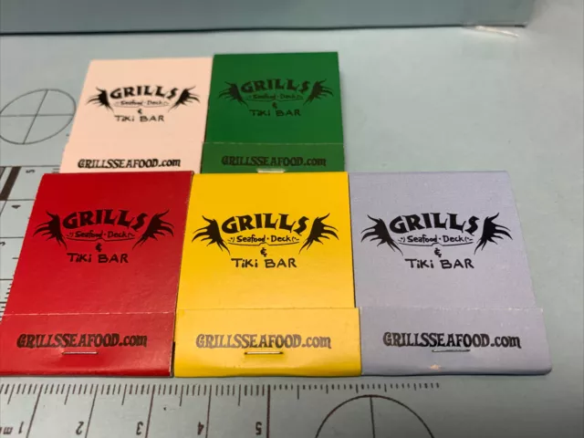 Set Of 5  Matchbook Cover Grills Seafood Deck & Tiki Bar  Port Canaveral,Fl gmg