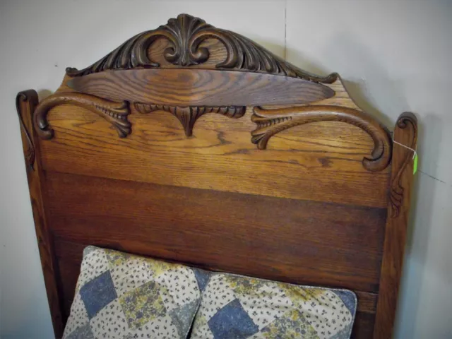 Antique Oak Twin Bed Ornate carvings 1900's refinished