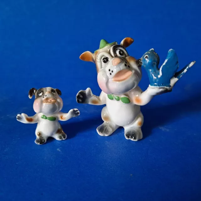 Vtg Mini Anthropomorpic Bulldog Figurines Set of Two Bone China Japan FREE S/H