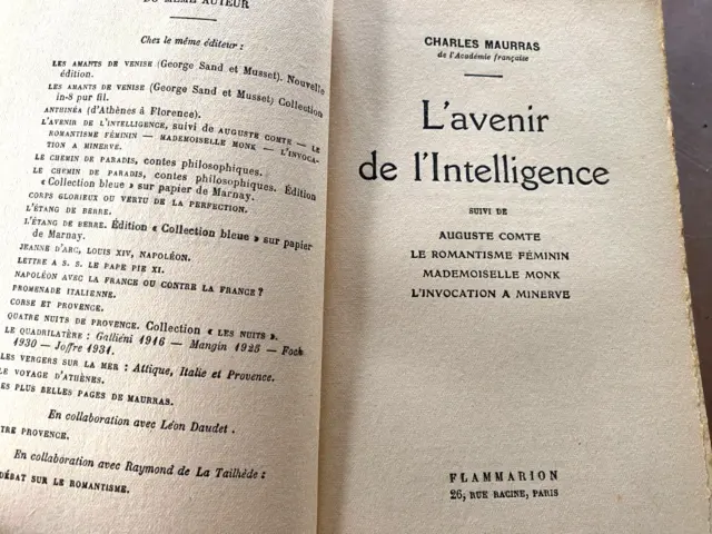 Charles Maurras,  L'avenir de l'intelligence