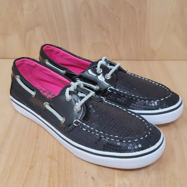 SPERRY TOP-SIDER Women’s Boat Shoes Sz 4.5 M Bahama Black Glitter Casual Comfort
