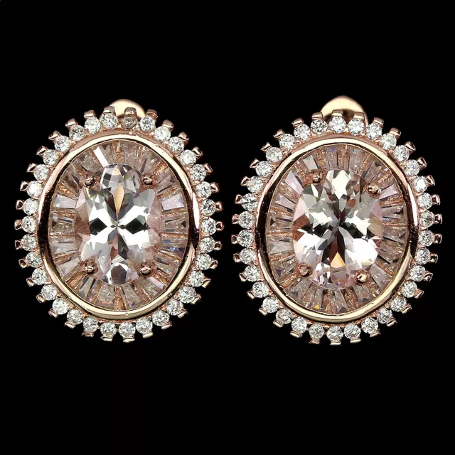 Unheated Oval Morganite 8x6mm Cz Rose Gold Plate 925 Sterling Silver Earrings
