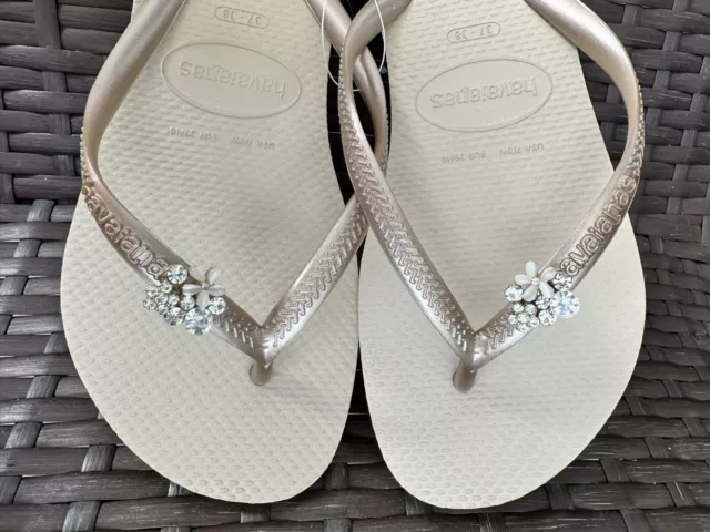 Original HAVAIANAS Flip Flops Women Slim with Crystal and Personalized Charm