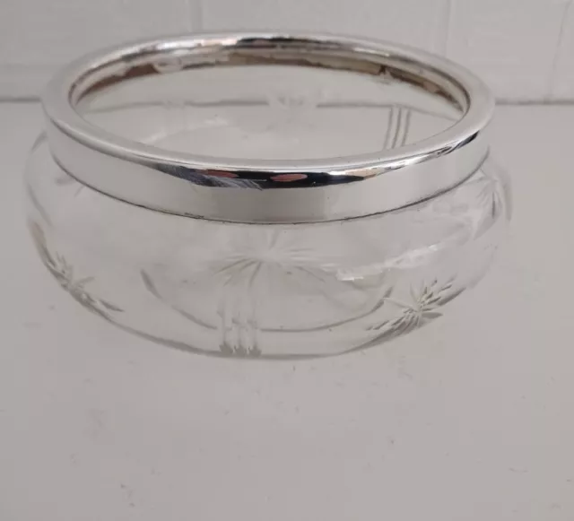 Vintage Silver Plated Collar Cut Glass Design Fruit Bowl