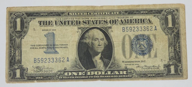 BARGAIN Series 1934 Blue Seal $1 Silver Certificate Note FINE  Fr#1606