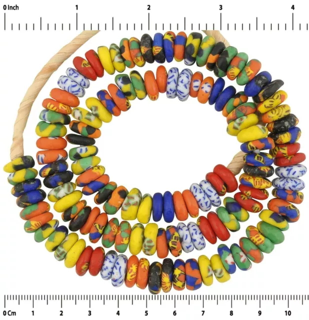 Recycled glass Beads mix disks African necklace Krobo Ghana