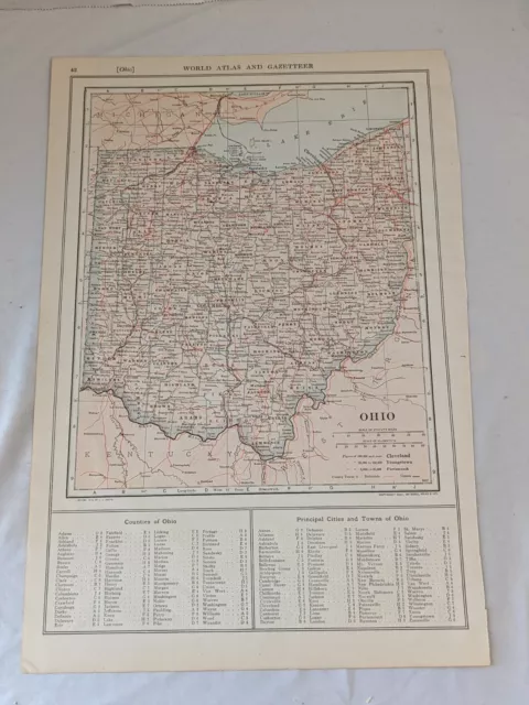 1915 Two-Sided Color Map of Ohio & North Dakota 10x15"