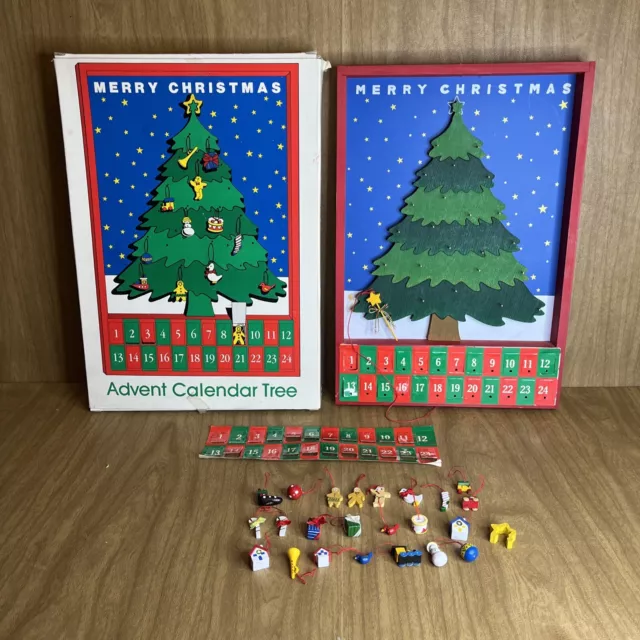 Vintage Dept 56 Wooden Christmas Tree Advent Calendar w Ornaments Box Complete