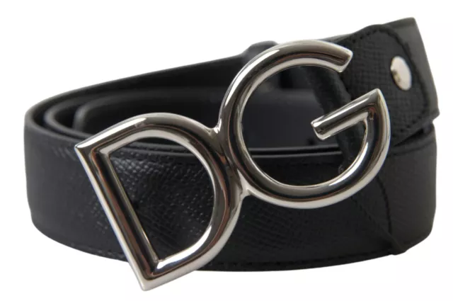 DOLCE & GABBANA Belt Black Leather Silver Logo Metal Buckle s. 75cm/30in 400usd