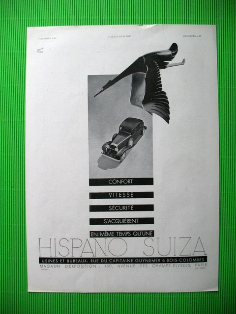 Hispano Swisse Automobile Press Release Illustration René Ravo Ad 1933