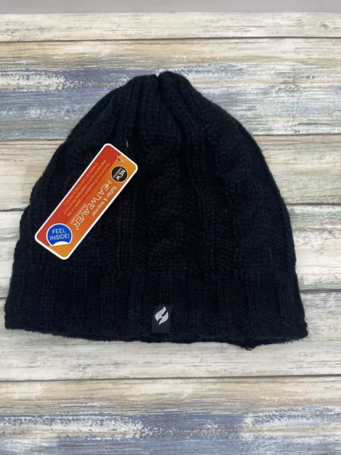 Heat Weaver Holders Rib Knit Thermal Insulated Beanie Hat Black