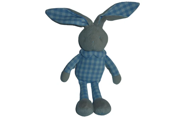 Doudou peluche lapin vichy bleu blanc état neuf Klorane