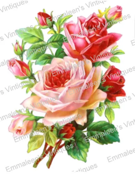 Vintage Image Shabby Pink Rose Flower Floral Bouquet Waterslide Decals FL486