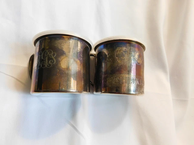 Oneida Silver Plate Baby Cups Alphabet and Engraved Initials Vintage