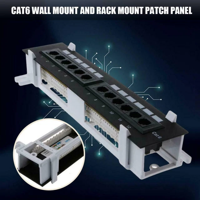 12 PORT NETWORK Patch Panel Networking Wall Mount Rack Mount Bracket ...