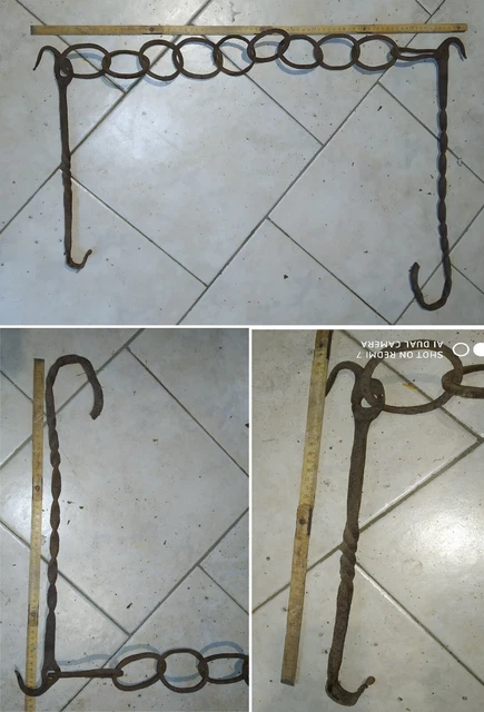Antica Catena Ottocentesca Da Camino O Caminetto Circa 75 Cm In Ferro Battuto 2