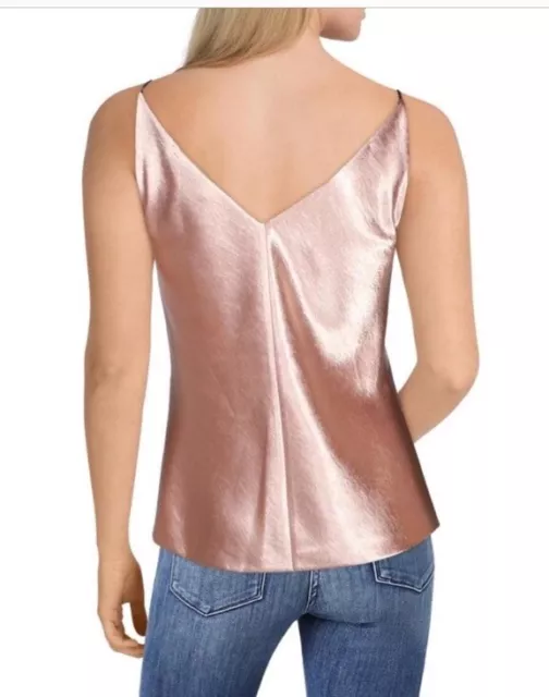 Vince Womens Pink V Neck Metallic Tank Top Cami Shell NWT Size L 2