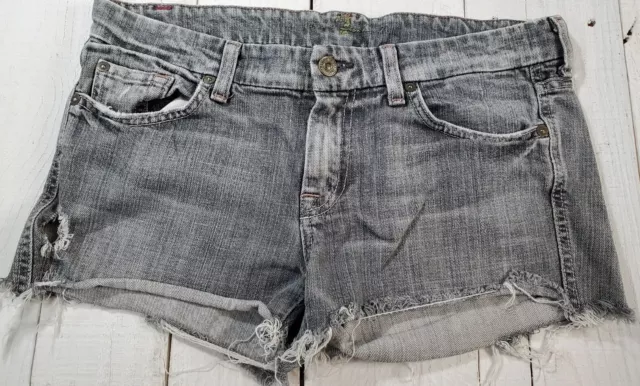 7 For All Mankind Women's Gray Distressed Denim Summer Shorts Size 26