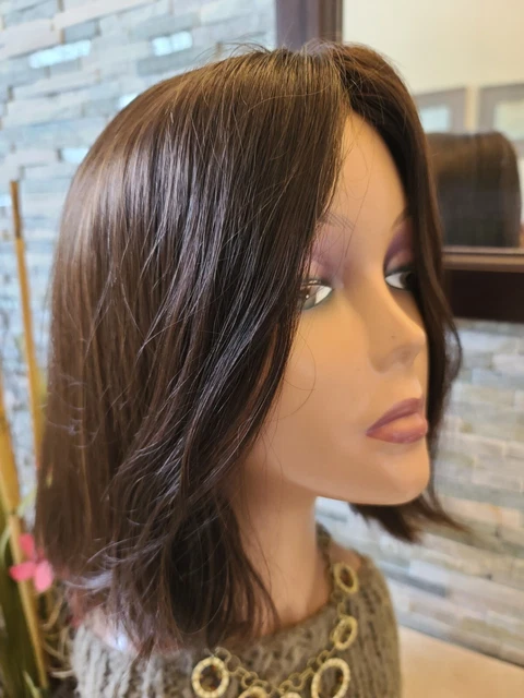 Michal Wigs Medium Brown Human Hair 13" straight sheitel subtle highlights S Cap