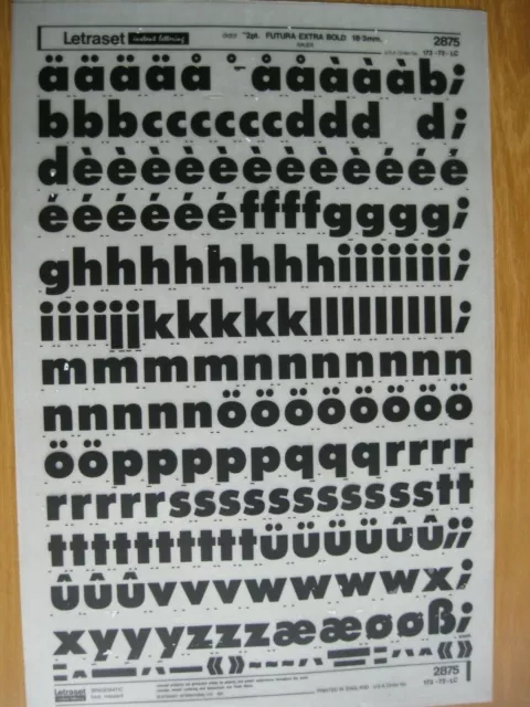 .1 x Letraset Lower Case FUTURA EXTRA BOLD 72pt 18.3mm Sheet 2875  (0)