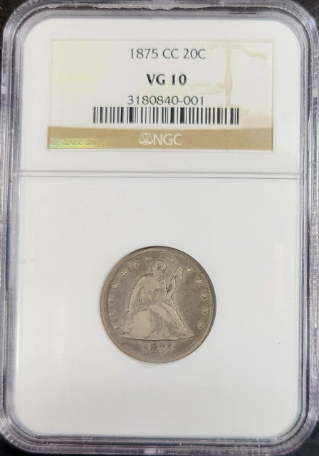 1875-CC Carson City Seated Liberty U.S. Twenty Cent 20c Piece NGC VG 10