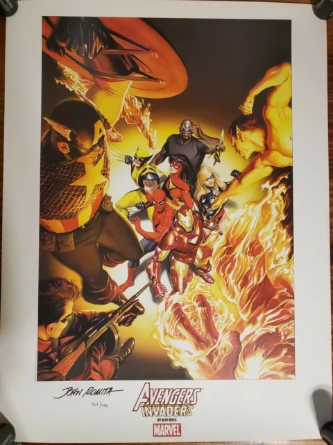 Dynamic Force Avengers Invaders Alex Ross Lithograph Signed By John Romita 452