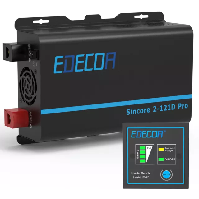 EDECOA 1200W Onduleur Convertisseur 12V 220V Pur Sinus Sincore 2-121D Pro