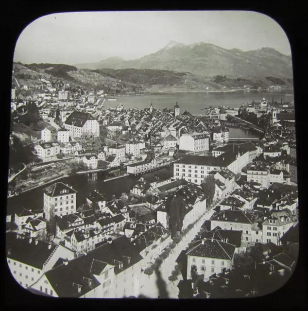 Glass Magic lantern slide DISTANT VIEW OF LUCERNE C1910 PHOTO SWITZERLAND