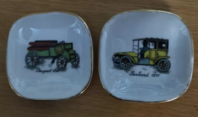 LOT 2 CENDRIERS VIDE POCHE en PORCELAINE de LIMOGES PANHARD 1911 et PEUGEOT 1893