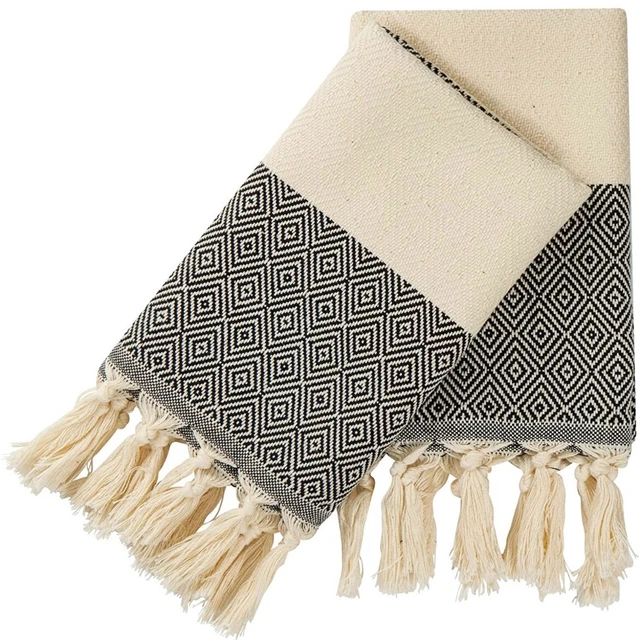 Hand Kitchen Bathroom Decorative 100% Cotton Turkish Soft Towel Set of 2