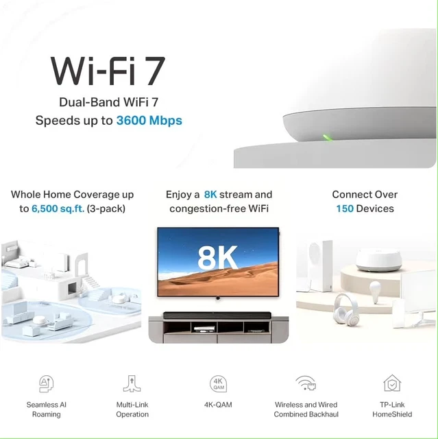 TP-LINK DECO 3.6GBPS WIFI 7 BE3600 Mesh Routers (3-pack) Dual-Band AI ...