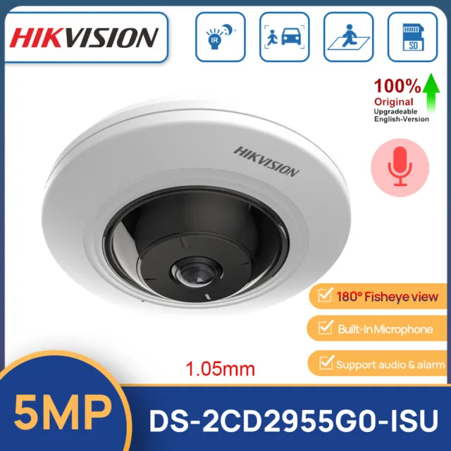 Hikvision 5MP 180° Fisheye Dome Kamera MIC IR POE DS-2CD2955G0-ISU Audio Alarm