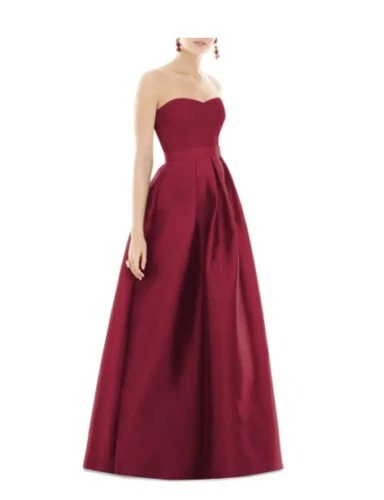 Alfred Sung senza Spalline Gonna a Pieghe Maxi Abito Tasche Burgundy 2 New D755S