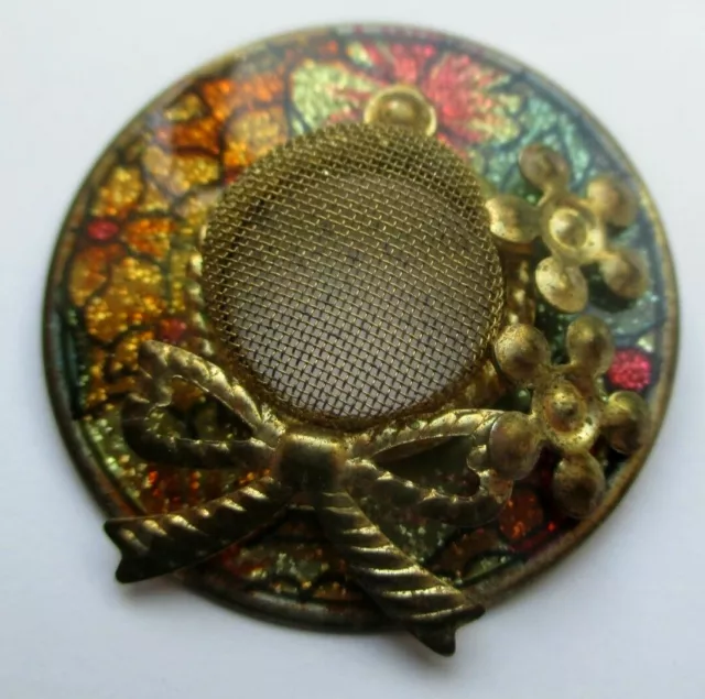 Ancienne broche chapeau nid d'abeille doré émail rose brillant bijou vintage 607