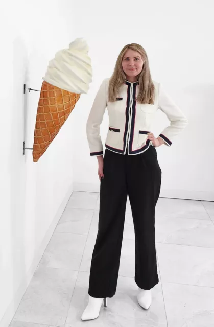 Ice Cream Soft Serve Waffle Cone Statue Vanilla Wall Hanging 3Ft Indoor Outdoor