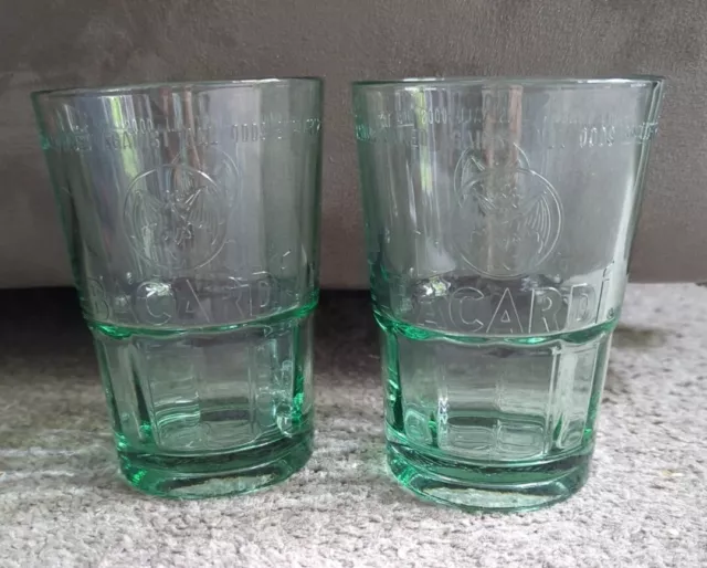 Bacardi Rum Glasses Set of 2 Bat Green Embossed Glass Tumbler