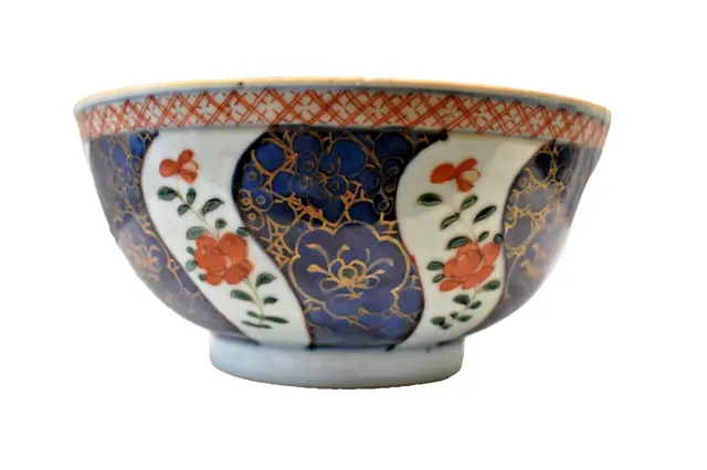 Antik Chinesisch Export Porzellan Schale Imari Qing Dynastie Pottery Blur Golden