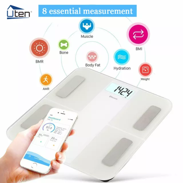 LCD Bathroom Digital Weight Scales BMI Monitor Smart Body Fat Bluetooth Weighing