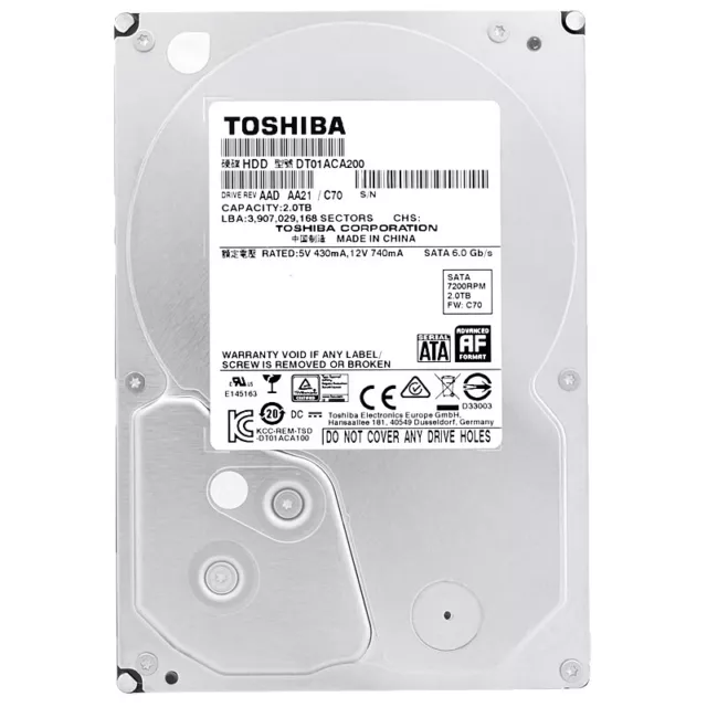 Festplatte Toshiba DT01ACA200 2TB 7200RPM 64Mb Cache Sata III 3,5" Zoll