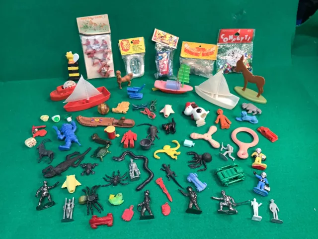 Vintage Cracker Jack Plastic Charms, Gumball Prizes, Gun in Holster, Horse,  Pig