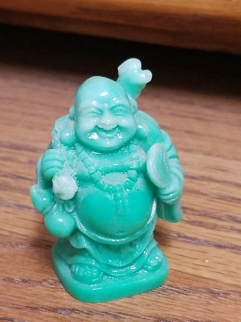 Desktop Small Green Resin Buddha Statue Big Fat Happy Laughing Buddha Jolly