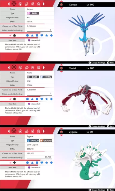 Ultra Shiny 6IV Event Xerneas, Yveltal, Zygarde Tutor bewegt Pokémon Schwert/Schild