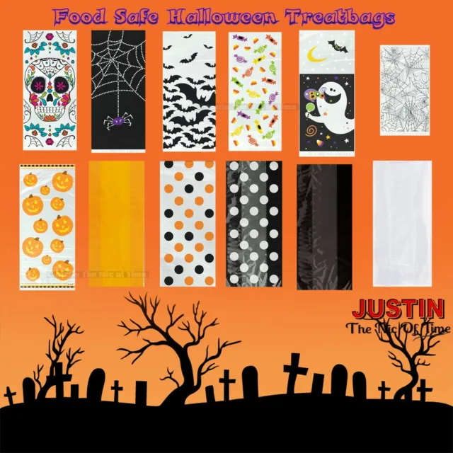 Halloween Trick Or Treat Cellophane Sweet Bags Loot Gift Party Bag Plain Pattern