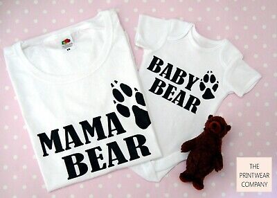 MAMA BEAR BABY BEAR PAW Matching T-Shirt & Bodysuit Set Baby Grow Tee Mummy & Me